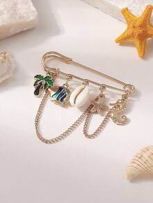 1pc Summer Vacation Ocean Series Cute Niche INS Creative Versatile Fashion Olive Tree, Seahorse, Tropical Fish, Starfish, Shell Pendant, Brooch, Suitable For Women's Clothing, Backpacks, Beach, Parties, Bars, Perfect Gift For Vacation, Friends And Family, All Seasons, Casual, Commute, Daily Wear - Olive Tree/fish/starfish - View 6