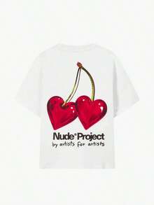 INFLATION Ny trendig T-shirt för män med tryck av bokstäver och körsbär i hiphop-stil - Vitt - Visa 3