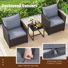 GOFLAME 3-Piece Garden Furniture Set PE Rattan Outdoor Bistro Conversation Set With Cushioned Sofa And Tempered Glass Coffee Table For Porch Balcony And Backyard - Grey - View 6