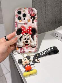This Disney Mickey Mouse Lanyard Phone Case Is Fully Covered In TPU Material. It's Shockproof, Lightweight, And Compatible With IPhone17/16/11/13/15/15 Plus/15 Pro/15 Pro Max/12/14 Pro Max/11 Pro Max/12 Pro/12 Pro Max/13. This Phone Case Makes A Popular Birthday Gift Or Business Gift; It's Durable, Stain- And Fingerprint Resistant, And Suitable For Both Men And Women. The Set Also Includes A Mickey Mouse Phone Case And A Mickey Mouse Plush Bracelet. It's A Perfect Gift For Friends And Family. This Stylish Phone Case Is Fun, Lightweight, And Durable. IPhone17 Pro Max Phone Case, Minnie Mouse Phone Case. - trắng - Xem 3