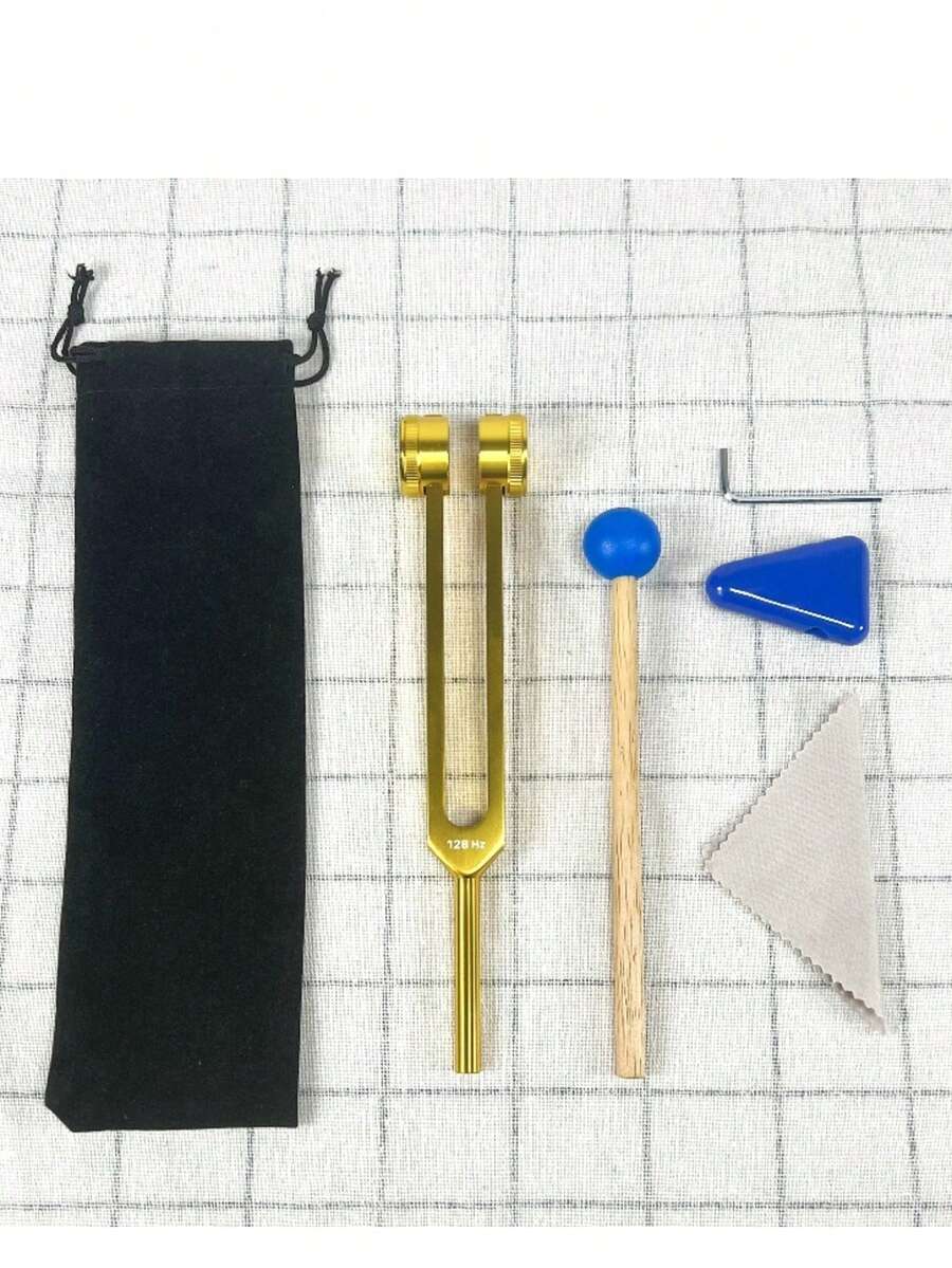一套金色音叉,可选频率:128Hz、256Hz、384Hz、528Hz - 瑜伽冥想音叉频率调节器套装 - 理想的放松工具 - 金色 - 查看 1