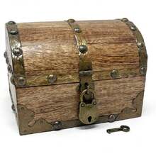 Antique Finish Wood Treasure Chest With Decorative Rivets And Reinforcing Iron Strips With Lock And Skeleton Keys (Light Antique, X-Small 5.5x4x4) - Wooden Keepsake Box, Storage Chest,45563882 - 5Pcs - View 1