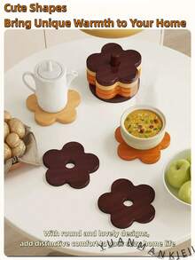 1 Set de Posavasos con Forma de Flor, Resistente al Calor y Antideslizante, Protector de Mesa de Cocina y Comedor para Platos, Tazones, Tazas, Versátil y Creativo - Granate - Ver 8