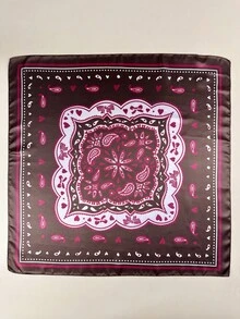 1pc Women's Bohemian Style Colorful Floral Heart Pattern Square Silk Scarf, Elegant Neckerchief Headscarf Hair Accessory - Coffee Brown - View 4