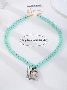 1pc Tropical Layered Resin Bead Necklace For Women, Colorful Beaded Necklace With Conch Shell Pendant, Beach Vacation Wear - Multicolor - View 7