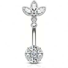 Belly Button Rings 14G Dangle Lotus Belly Navel Rings For Women Belly Navel Piercing Jewelry 10MM Barbell - Flower - View 7
