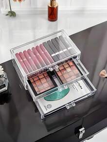 1pc Transparent Makeup Organizer, Drawer Style Multi-Layer Makeup Display Rack, Large Capacity Fixed Skincare Products Storage Box, Multi-Functional Makeup Organizer Rack, Acrylic Clear Makeup Storage Box, Large Capacity Stationery & Skincare Storage Box, Essential For Back To School Season - Multicolor - View 4