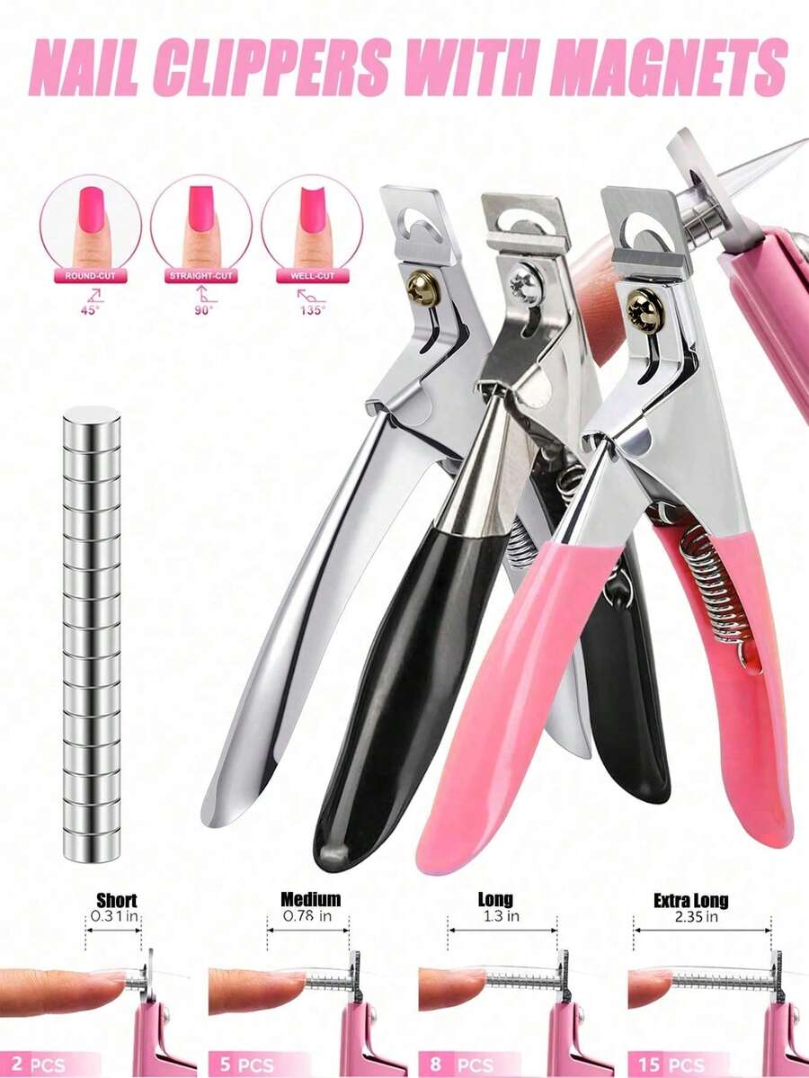 Kìm cắt móng tay có thể điều chỉnh kích thước bằng nam châm, phù hợp với móng acrylic, kìm cắt đầu móng giả chuyên nghiệp bằng thép không gỉ, dụng cụ làm móng, dùng cho salon và chăm sóc móng tại nhà, đồ dùng làm móng, kìm cắt móng tay màu hồng/đen/tím sáng, lưỡi sắc bén, dùng cho salon và tự làm móng tại nhà.