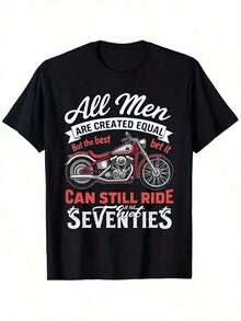 Men's Vintage 70s Motorcycle Graphic T-Shirt - Retro Biker Tee With "All Men Are Created Equal" Slogan And 70cc Engine Design, Breathable Short Sleeve Crew Neck T-Shirt For Motorcycle Enthusiasts, Comfortable Fit For All Seasons (Black/Red) - 黑色 - 查看 8