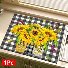 1pc Sunflower Pattern Printed Absorbent Dish Drying Mat, Espresso Machine Countertop Absorbent Mat, Sink Drain Mat, Soft Faucet Absorbent Mat, Sink Cup Mat, Kitchen & Bathroom Accessories - Multicolor - View 15