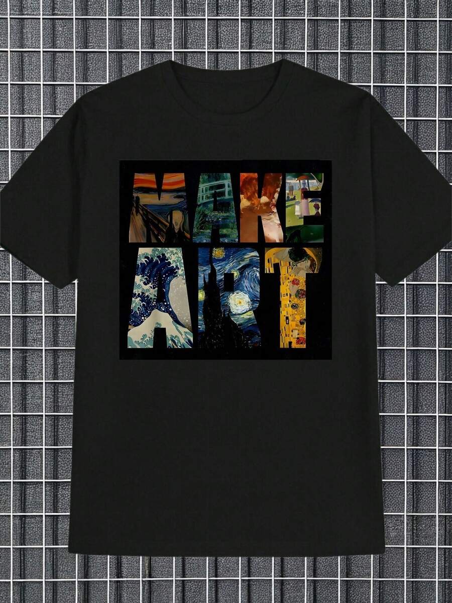 Men's T-Shirt With Van Gogh's Starry Night - Casual Black Short-Sleeved Crew Neck T-Shirt With Famous Artworks (Kandinsky, Matisse, Picasso) - Comfortable Summer T-Shirt For Art Enthusiasts And Gifts, Regular Fit, Machine Washable - 黑色 - 查看 1