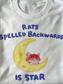 2026 Summer TopsRats Spelled Backwards Is Star' Unisex T-Shirt, Funny Animal Tee, Rat Themed Gift, Quirky T-Shirt, Alternative T-Shirt, Relatable Tee, 2026 Spring/Summer New Arrival, Suitable For Casual & Door WearLoose And Comfortableshirt - 白色2 - 查看 1