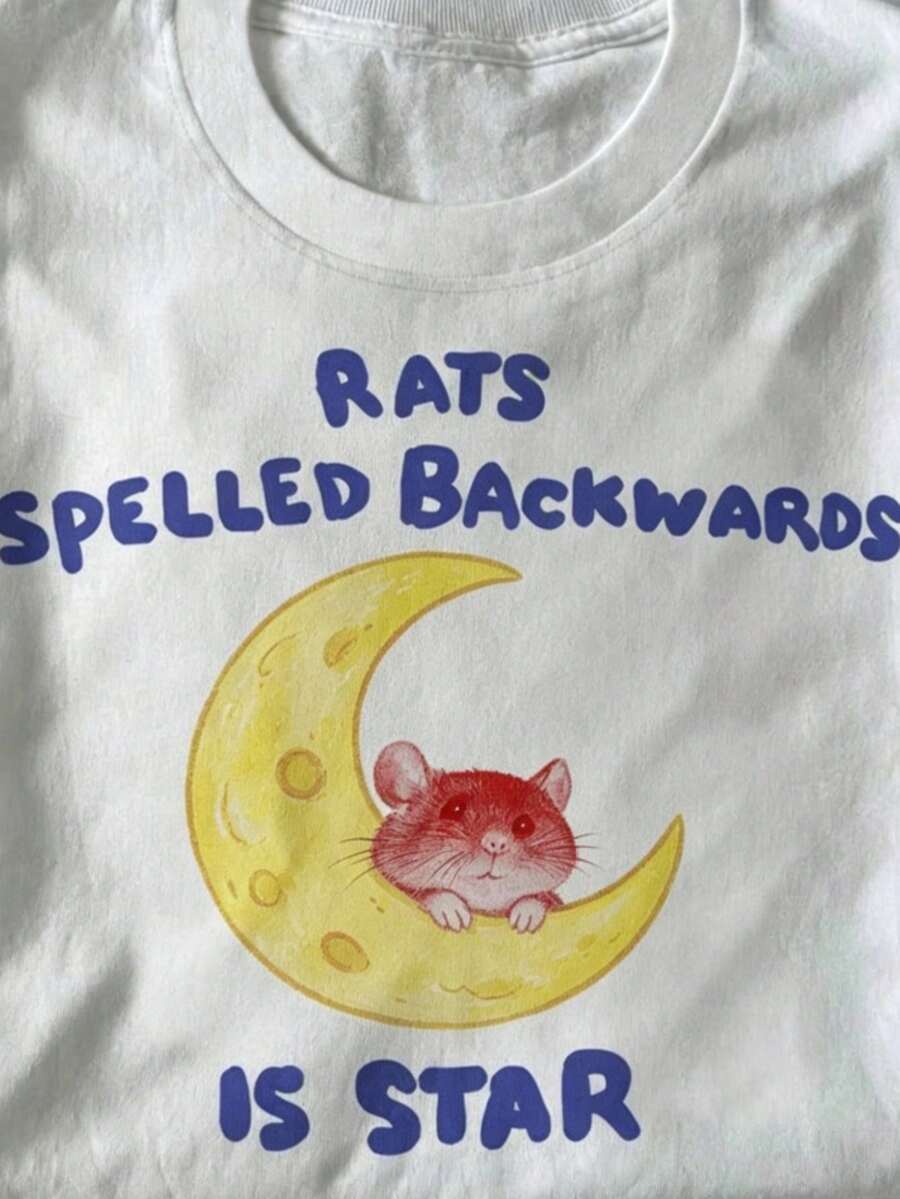2026 Summer TopsRats Spelled Backwards Is Star' Unisex T-Shirt, Funny Animal Tee, Rat Themed Gift, Quirky T-Shirt, Alternative T-Shirt, Relatable Tee, 2026 Spring/Summer New Arrival, Suitable For Casual & Door WearLoose And Comfortableshirt - 白色2 - 查看 1