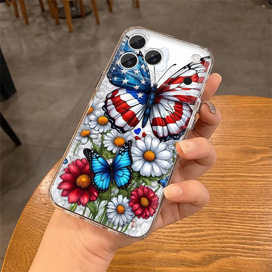 Case With A Beautiful Butterfly And Flower Design, Compatible With IPhone 17, 17 Pro, 17 Pro Max And All Compatible Models - Clear - View 1