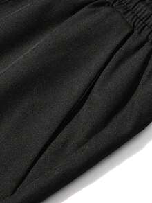 Men's Minimalist Line Patchwork Sports Pants, Casual Straight Leg Drawstring Sweatpants For Daily Wear And Outdoor Activities - Black - View 5