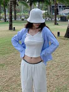 Kaos Rajut Wanita Kasual Kerah V dengan Aksen Ruffle Lengan Panjang Warna Putih - Putih - View 8