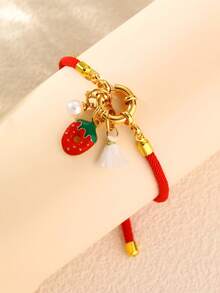 1pc/3pcs Girls Strawberry Pearl Pendant Bracelet Set, Suitable For Daily Decoration - Multicolor - View 4