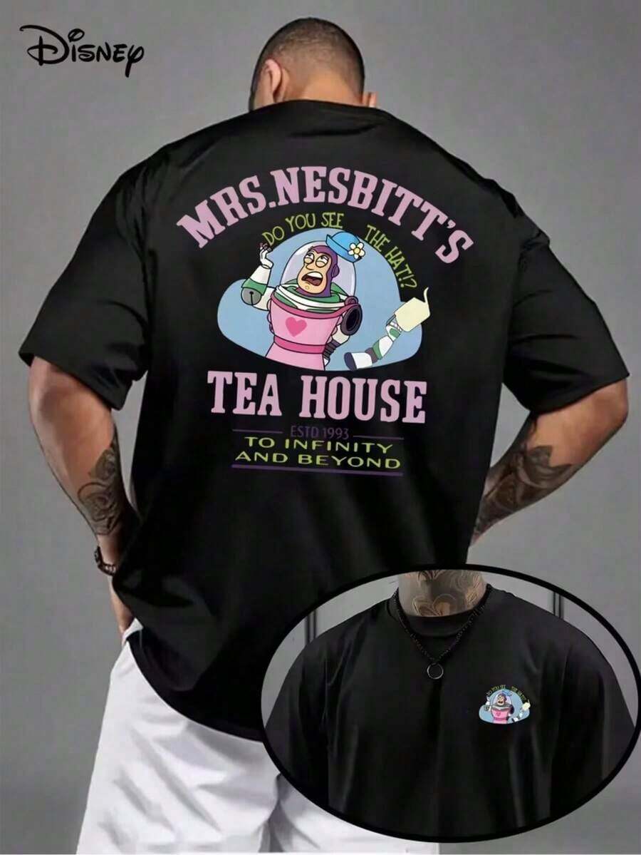 Disney Toy Story Tea Party, DisneyAuthorized 1 Fashion Cartoon Short Sleeve Design,Disney Cartoon Short Sleeve, Disney Men's ShortSleeve. - 黑色 - 查看 1