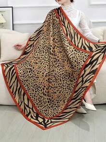 1 chiếc khăn quàng cổ satin họa tiết paisley cho nữ, bề mặt mịn, phù hợp cho ngày lễ và mặc hàng ngày - Màu Khaki - Xem 2