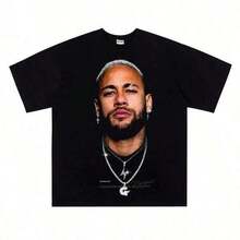 Vintage T-shirts, grafisk bomullströja, Neymar Neymarjr, kraftig bomullstryck, kortärmad tröja, amerikansk retro, kortärmad par-tröja, Bask.Jpg Y2K, oversize plus size herr, S till 5XL, sommar T-shirt, sporttröja dam, herrtröja. - Svart - Visa 1