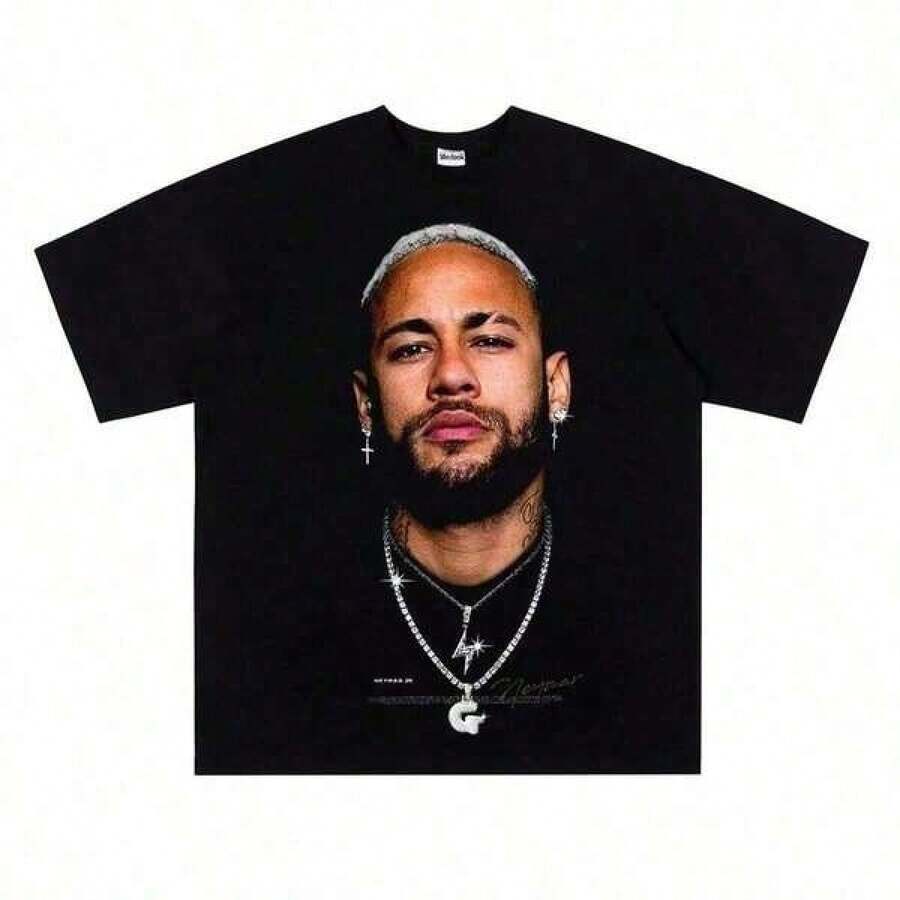 Vintage T-shirts, grafisk bomullströja, Neymar Neymarjr, kraftig bomullstryck, kortärmad tröja, amerikansk retro, kortärmad par-tröja, Bask.Jpg Y2K, oversize plus size herr, S till 5XL, sommar T-shirt, sporttröja dam, herrtröja. - Svart - Visa 1