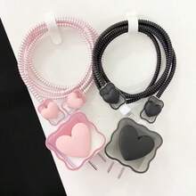5pcs Heart-Shaped Charger Protector Case, Compatible With Apple 16 Pro Max/15/14 Series 20W Charger - Black - View 2