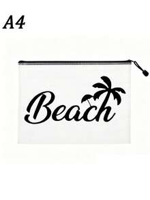 多色防水時尚網格海灘包，印有「Beach」椰子樹、遮陽傘圖案的化妝包，海灘主題。大容量透明化妝包，尼龍拉鍊盥洗包，-輕巧，春/夏收納，適合游泳、海灘、潛水和夏季度假，返校，輕巧防曬收納包，適合朋友、家人、閨蜜、同學。完美的生日、節日、派對、婚禮（伴娘）、母親節、教師節禮物和紀念品 - 彩色 - 查看 18