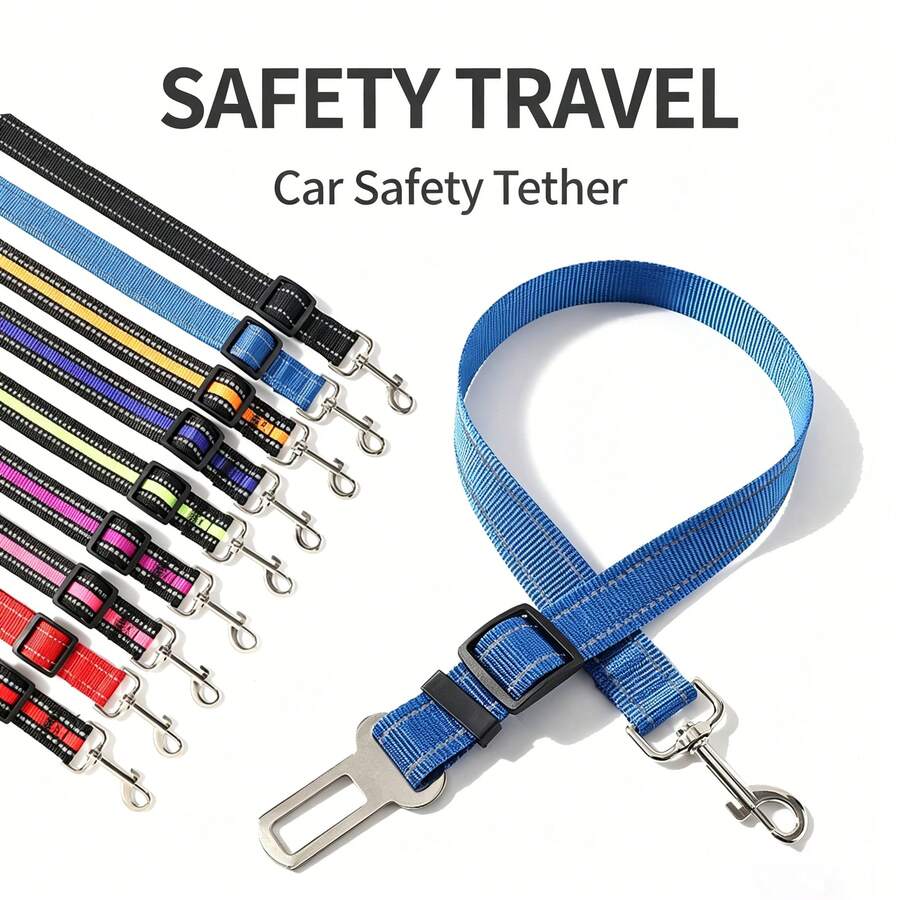 BVEOYPET 1pc Adjustable Reflective Pet Car Seat Belt, 54-90cm Dog Safety Belt With Buckle, Nylon Travel Leash For Small Medium Dogs, Keep Pets Secure In Vehicle - Multicolor - View 1