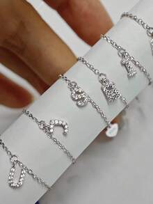 1pc S925 Sterling Silver 26 Initial Letter A-Z Adjustable Chain Ring, Letter Ring, Suitable For Women Girls Daily Wear, Best Gift For Mom, Sister, Girlfriend - Ring - View 8