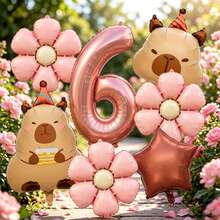 7 Chocolate-Colored Number Balloons, Cartoon Capybara And Flower Balloons, Suitable For Birthday Surprise, Proposal Decoration, Wedding Reception, Birthday Party, Wedding, Baby Shower And Gender Reveal Party - View 18