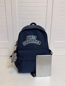 shinaier Stor ryggsäck för studenter med hänge, bokstavsdesign - Marinblå - Visa 5