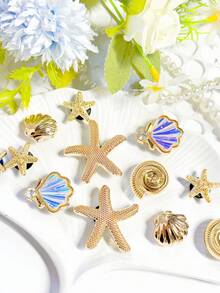 20件米色鞋飾（海星、花朵、貝殼、蝴蝶結）適用於打孔拖鞋DIY裝飾配件，完美搭配單品，生日、節日、派對禮物首選 - 金色 - 查看 5