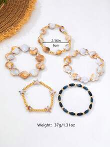 5 cái/Bộ Vòng tay Bohemian Đại dương nhiều lớp mùa hè, Vòng tay co giãn với các yếu tố Sao biển, Rùa, Vỏ sò, Phụ kiện thời trang cho khu nghỉ dưỡng bãi biển & mặc hàng ngày cho nữ - Bộ vòng tay Ocean Bosey - Xem 2