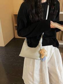 1件女款PU皮革肩背包、斜背包、手提包，配可調節肩帶，耐刮耐用，適合購物、通勤、工作、約會、日常使用，極簡復古純色，春/夏新品（不含吊飾配件） - 彩色 - 查看 6