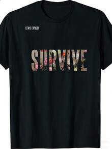 Lewis Capaldi Survive Printed Shirt. Suitable For Casual Wear In All Seasons, This Crew Neck, Regular Fit Shirt Features The Iconic Signature Logo. Machine Washable. Perfect For Concerts, Everyday Wear, And Fan Merchandise. Loose And Comfortable. - Back - View 1