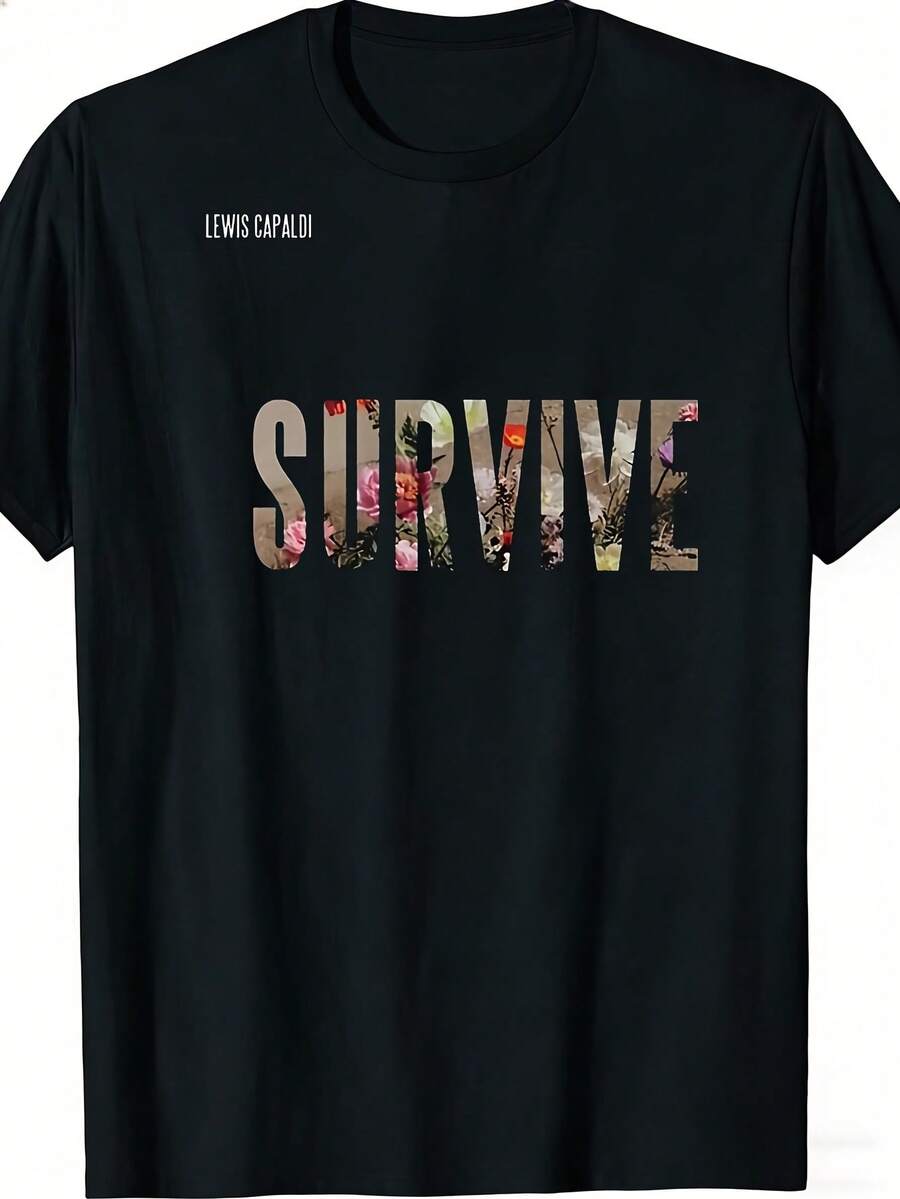 Lewis Capaldi Survive Printed Shirt. Suitable For Casual Wear In All Seasons, This Crew Neck, Regular Fit Shirt Features The Iconic Signature Logo. Machine Washable. Perfect For Concerts, Everyday Wear, And Fan Merchandise. Loose And Comfortable. - Back - View 1