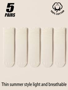 1/5 Pairs 100% Pure Cotton Women's Boat Socks, Summer Thin Mesh Breathable Ruffle Trim Casual Socks, Lightweight Macaron Color Mid-Calf Socks, Suitable For Daily Wear - Multicolor - View 15