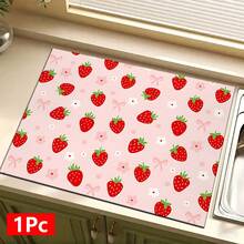 1 pieza Felpudo absorbente con estampado de fresa para secar platos, Felpudo absorbente para mostrador de máquina de espresso, Felpudo absorbente para fregadero, Felpudo absorbente suave para grifos, Felpudo absorbente para tazas de fregadero, Accesorios para el hogar y la cocina, Accesorios de baño - Multicolor - Ver 14