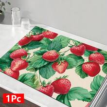 1 pieza Felpudo absorbente con estampado de fresa para secar platos, felpudo absorbente para mostrador de máquina de espresso, felpudo absorbente para fregadero, felpudo absorbente suave para grifos, felpudo absorbente para tazas de fregadero, accesorios de cocina y baño - Multicolor - Ver 14