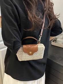 New Mini Straw Flap Bag, Exclusive Beach Style Small Shoulder/Crossbody Square Bag, Multifunctional For Women, Suitable For Street, Party, Home, Spring/Summer Occasions - Beige - View 8