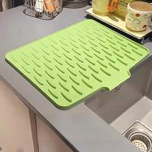 1 pieza Alfombrilla de secado de platos de silicona antideslizante, drenaje rápido para vajilla, con diseño de patrón de drenaje hueco con muesca de drenaje, adecuada para entusiastas del almacenamiento de cocina, limpieza de vajilla, secado y colocación de vajilla después de la comida, control y drenaje de agua de tazas/ollas/juegos de té, protección de agua de la encimera del fregadero - Multicolor - Ver 2