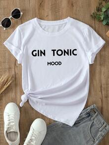 Áo thun nữ 100% cotton gân, áo thun in hình Gin Tonic, phong cách thể thao mùa xuân/hè mới dành cho nữ, áo thun ngắn tay màu trắng ôm sát, mềm mại, thoáng khí, co giãn, thời trang dành cho nữ. - trắng - Xem 3