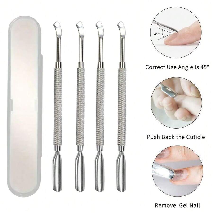 Dual-Ended Cuticle Pusher & Nail Cleaner Tool, Stainless Steel 420, Silver - Silver - View 1