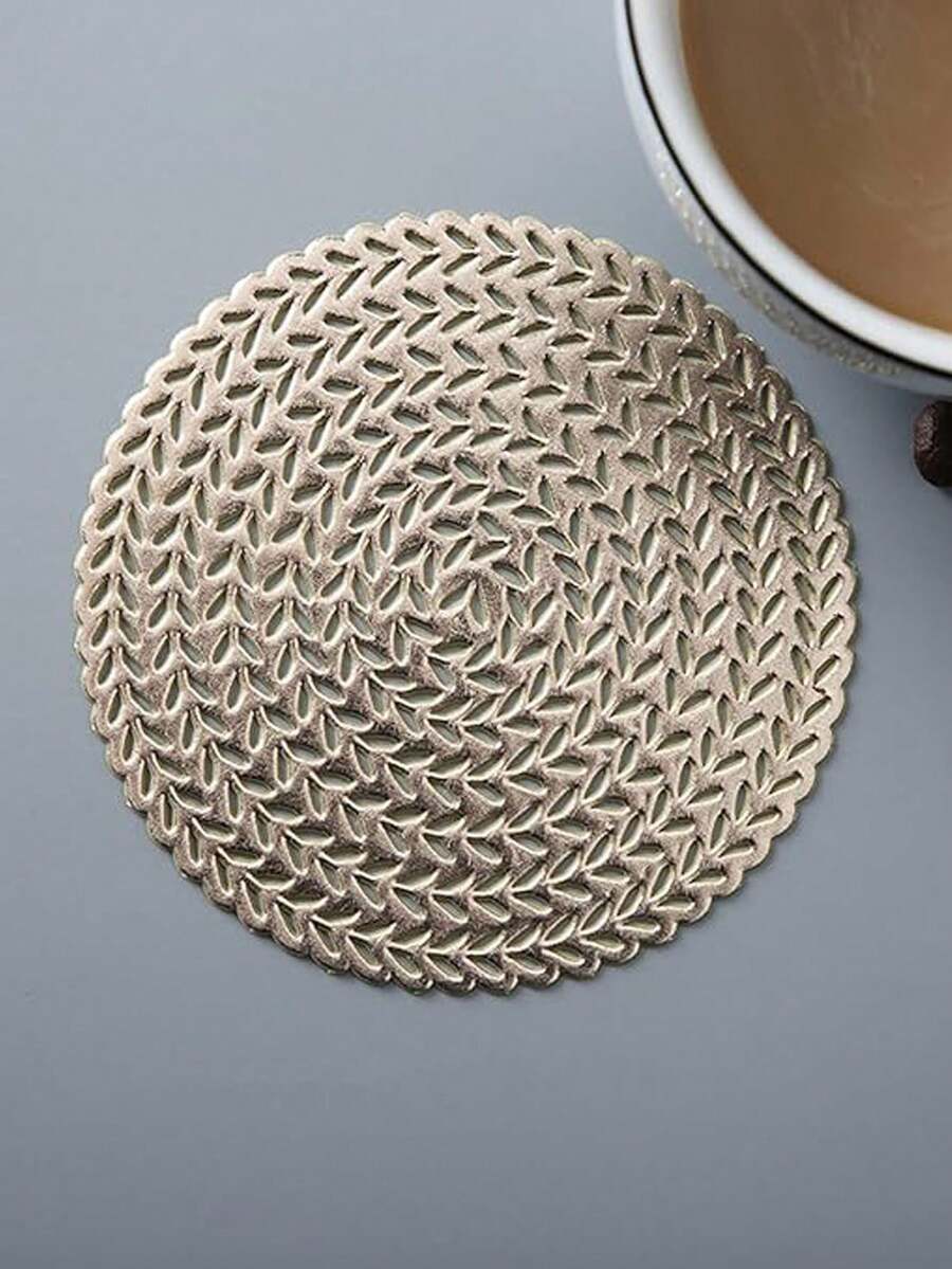 3pcs Gold Coffee Cup Coasters, Embossed Wheat Pattern Table Coasters, Heat-Resistant Kitchen Cup Coasters And Table Mats, Suitable For Home, Solid Color Insulated Coasters, Kitchen, Dining Room, Bedroom, Best Birthday Graduation Gift - Wheat Ears - View 1