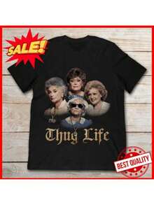 Satirical T-Shirt From The TV Series "Golden Girl" - Sophia, Dorothy, Branch And Rose, With Text Thuglife - Short Sleeve T-Shirt With Print Of Classic Retro Comedy Characters Cas - 黑色 - 查看 1