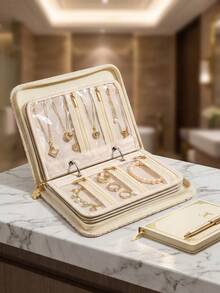 Embroidered Loose-Leaf Jewelry Organizer Book, Portable Book-Style Design, 5-Layer Compartments, Anti-Oxidation Jewelry Storage Bag, Travel Earring Necklace Ring Storage Box - Travel Essential. - Multicolor - View 7