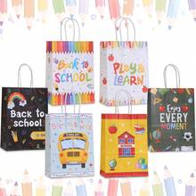 6/18PCS Back To School Theme Party Gift Bags, Apple Book Rainbow Pattern Printed Kraft Paper Bags, Suitable For Student Welcome Gifts And Back To School Celebration Item Storage And Souvenir Packaging Bags, Birthday, Back To School Party Handheld Gift Bags - 500 - View 2