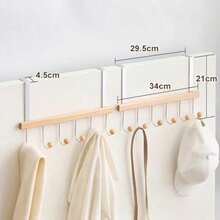 Ganchos para Puerta, Colgador para Puerta de Madera - 6 Ganchos para Organizar Toallas, Abrigos, Sombreros y Bolsos - Perchero para Baño, Dormitorio o Entrada Sin Necesidad de Taladrar - Natural - Ver 4