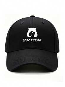 1件或2件中性款四季純色WOOFBEAR小狗重磅刺繡棒球帽，百搭時尚街頭休閒韓系棒球帽，寬帽簷可調節彎帽簷老爹帽，遮陽帽，鴨舌帽，軟頂棒球帽，適合出遊、度假、旅行或日常休閒防曬 - 棒球帽 - 查看 5