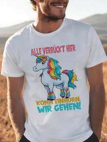 Unicorn T-Shirt With Black Sky-Shaped Mane, Unisex, Suitable For All Seasons, Fun, Loose And Comfortable. - White - View 4